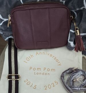 Pom Pom London Burgundy Leather Crossbody Bag with Tassel
